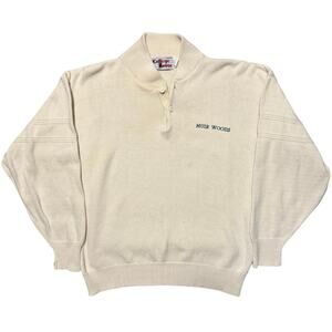 Vintage 90s College House Muir Woods Cream Off White Knit Henley Sweater Adult M